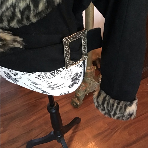 Vintage faux Fur Leopard Collar black jacket - Picture 3 of 4